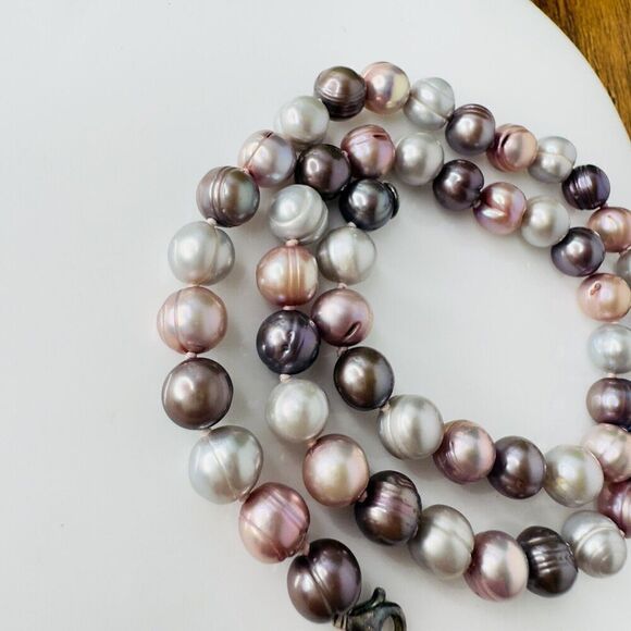 WW 925 Baroque Potato Freshwater Pearl Necklace White Pink Shades Sterling 4577 - Picture 7 of 15